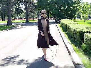 stylish lady in park flashing pussy